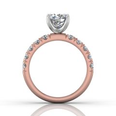 Round Cut Bright and Raised Claw Set Diamond Ring With Pave Set Side Stone -18K Rose