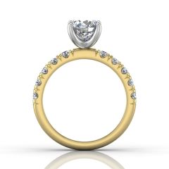 Round Cut Bright and Raised Claw Set Diamond Ring With Pave Set Side Stone -18K Yellow