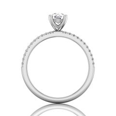 Round Cut Claw Set Diamond Ring With Pave Set Side Stone-Platinum