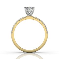 Round Cut Claw Set Diamond Ring With Pave Set Side Stone-18K Yellow