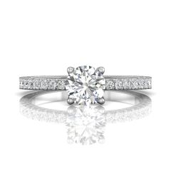 Vintage Round Cut Diamond Engagement Ring With Four Claw Setting Centre Stone-18K White