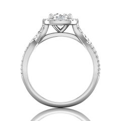 Cushion Cut Halo Diamond Engagement Ring Four Claw Setting With a Twist Band Pave Setting -18K White