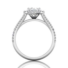 Cushion Cut Halo Diamond Engagement Ring With Four Claw Setting Centre Stone in 18k White Gold