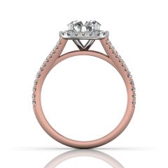 Cushion Cut Halo Diamond Engagement Ring With Four Claw Setting Centre Stone in 18k Rose Gold