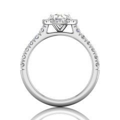 Round Cut  4 Claw Halo Diamond Engagement Ring with Pave Side Stones-18K White