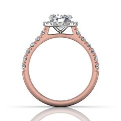 Round Cut  4 Claw Halo Diamond Engagement Ring with Pave Side Stones-18K Rose