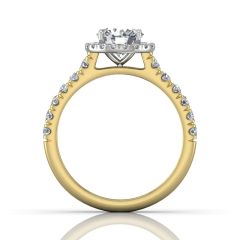 Round Cut  4 Claw Halo Diamond Engagement Ring with Pave Side Stones-18K Yellow