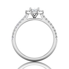 Oval Cut Halo Diamond Engagement Ring 4 Claw Centre Stone Pave Setting Side stone In 18k White Gold