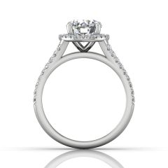 Round Cut Split Band Halo Diamond Engagement Ring With Four Claw Setting Centre Stone in 18K White