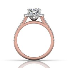 Round Cut Split Band Halo Diamond Engagement Ring With Four Claw Setting Centre Stone-18K Rose