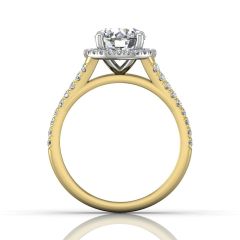 Round Cut Split Band Halo Diamond Engagement Ring With Four Claw Setting Centre Stone-18K Yellow