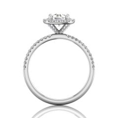  Cushion Cut Halo Diamond Engagement Ring Pave Setting Side Stones -18K White