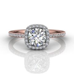  Cushion Cut Halo Diamond Engagement Ring Pave Setting Side Stones -18K Rose