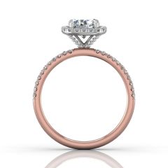  Cushion Cut Halo Diamond Engagement Ring Pave Setting Side Stones -18K Rose