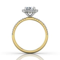  Cushion Cut Halo Diamond Engagement Ring Pave Setting Side Stones -18K Yellow