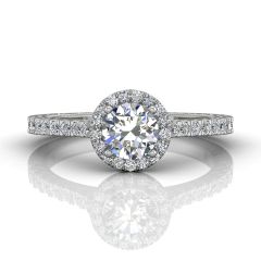 Vintage Round Cut Halo Diamond Engagement Ring With Four Claw Setting Centre Stone In 18K White Gold