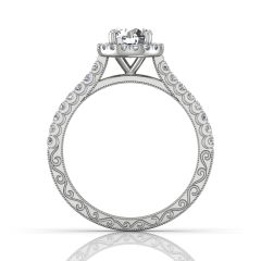 Vintage Round Cut Halo Diamond Engagement Ring With Four Claw Setting Centre Stone In 18K White Gold