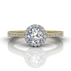 Vintage Round Cut Halo Diamond Engagement Ring With Four Claw Setting Centre Stone In 18K White And Yellow Gold