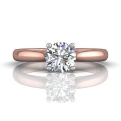 Round Cut 4 Prong Set Two Tone Diamond Solitaire Engagement Ring With A Tapered Band in 18k White and Rose Gold