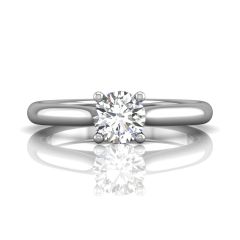 Round Cut 4 Prong Diamond Solitaire Engagement Ring with a Tapered Band in 18k White Gold