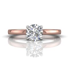 Round Cut 4 Prong Set Two Tone Diamond Solitaire Engagement Ring in 18k White and Rose Gold