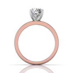 Round Cut 4 Prong Set Two Tone Diamond Solitaire Engagement Ring in 18k White and Rose Gold Half Round Profile