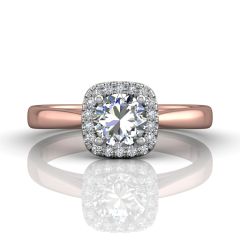 Cushion Cut Two Tone Diamond Halo Engagement Ring in 18k White and Rose Gold
