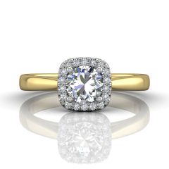 Cushion Cut Two Tone Halo Engagement Ring in 18k Yellow and White Gold