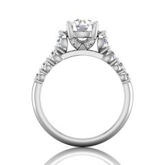 Hidden Halo Round Cut Four Claw Set Diamond Engagement Ring In 18K White Gold