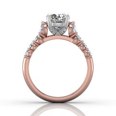 Hidden Halo Round Cut four Claw Set Diamond Engagement Ring In 18K White and Rose Gold 