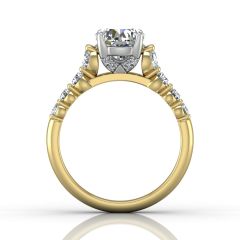 Hidden Halo Round Cut four Claw Set Diamond Engagement Ring in 18K White and Yellow Gold 