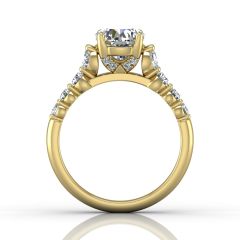 Hidden Halo Round Cut four Claw Set Diamond Engagement Ring In 18K Yellow Gold