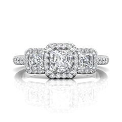 18K White Gold Trilogy Halo Diamond Ring 