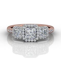 18K Rose And White Gold Trilogy Halo Diamond Ring