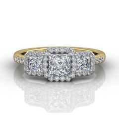 18K Yellow and White Gold Trilogy Halo Diamond Ring