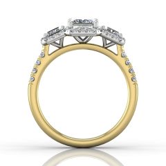 18K Yellow and White Gold Trilogy Halo Diamond Ring