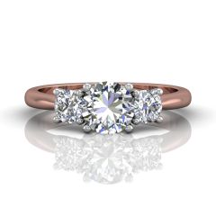 Round Cut Prong Set Diamond Two Tone Trilogy Engagement Ring in 18k White and Rose Gold