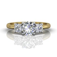 Round Cut Two Tone Trilogy Engagement Ring in 18k Yellow and White Gold