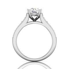 Round Cut Claw Set Diamond Ring With Three Row Side Stone-Platinum