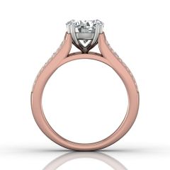 Round Cut Claw Set Diamond Ring With Three Row Side Stone-18K Rose