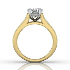 Round Cut Claw Set Diamond Ring With Three Row Side Stone-18K Yellow