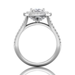  Split Shank Round Cut Double Halo Diamond Engagement Ring In 18k White Gold