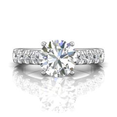 Round Cut 4 Prong Set Diamond Side Stone Engagement Ring with Pavé Set Side Stones in 18k White Gold