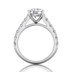 Round Cut 4 Prong Set Diamond Engagement Ring with Pave Set Side Stones-18K White