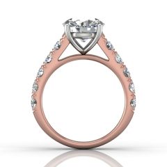 Round Cut 4 Prong Set Diamond Engagement Ring with Pave Set Side Stones-18K Rose