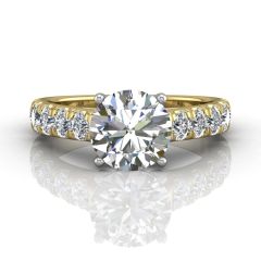Round Cut 4 Prong Set Diamond Engagement Ring with Pave Set Side Stones-18K Yellow