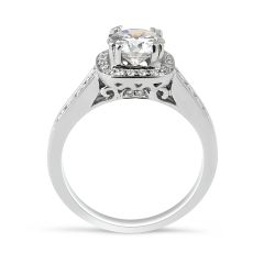 Channel Set Round Cut Halo Diamond Engagement Ring In 18 Karat White Gold