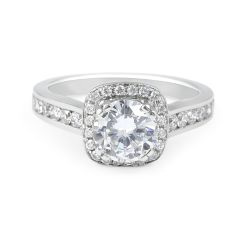 Channel Set Round Cut Halo Diamond Engagement Ring In 18 Karat White Gold