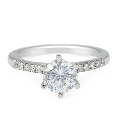 1.00CT GIA Certified Six Claw Diamond Engagement Ring Pave Setting Side Stone In 18K White gold Pave Setting