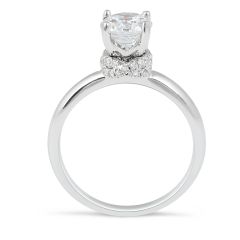 Solitaire Diamond Engagement Ring Hidden Halo 4 Prong Setting  In 18K White Gold 